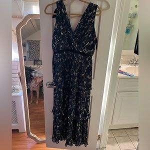 Such Sophistication Navy Blue Floral Print Pleated Maxi Dress